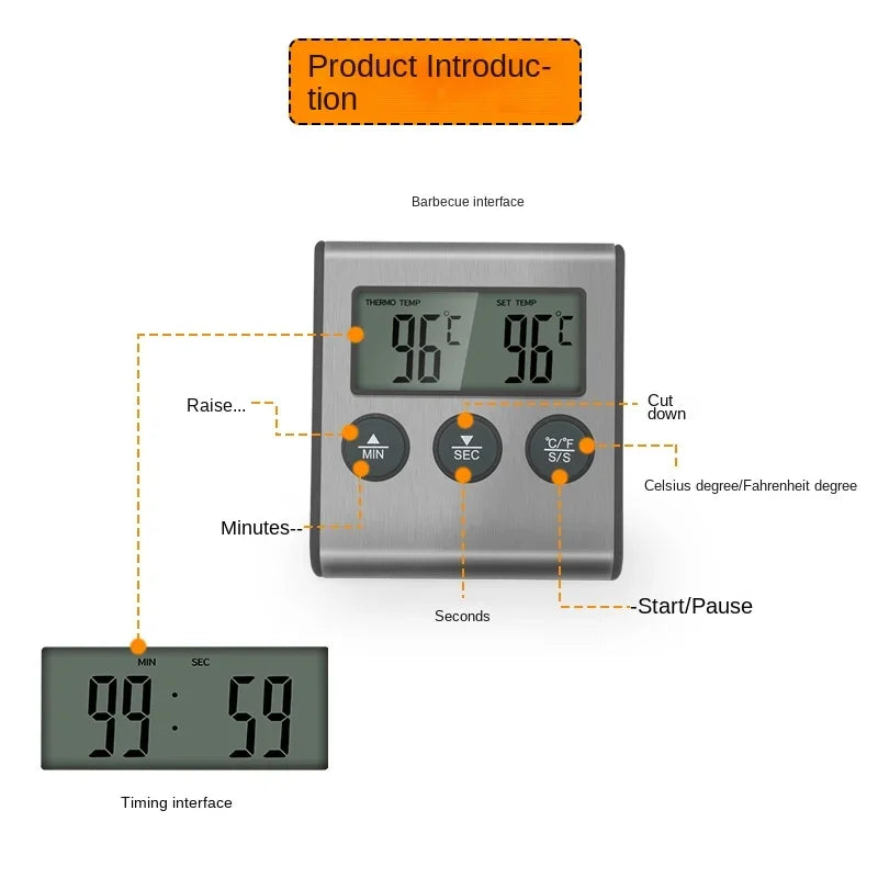 Tp700 Digital Remote Wireless Thermometer Probe Temperature Manually Set