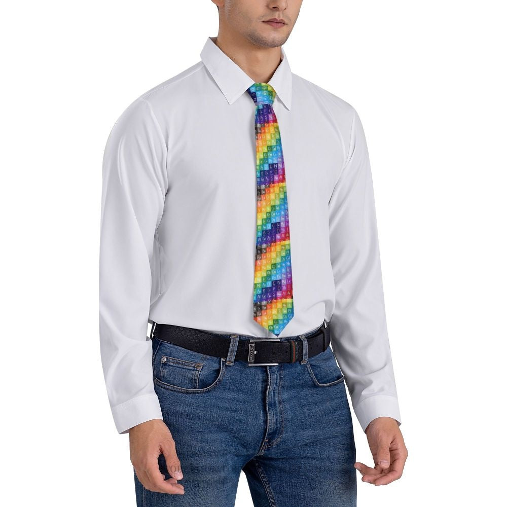 Periodic Table of the Elements Rainbow Gradient Men Ties 3D Printed Hip-Hop Street Business Wedding Party Shirt Accessories