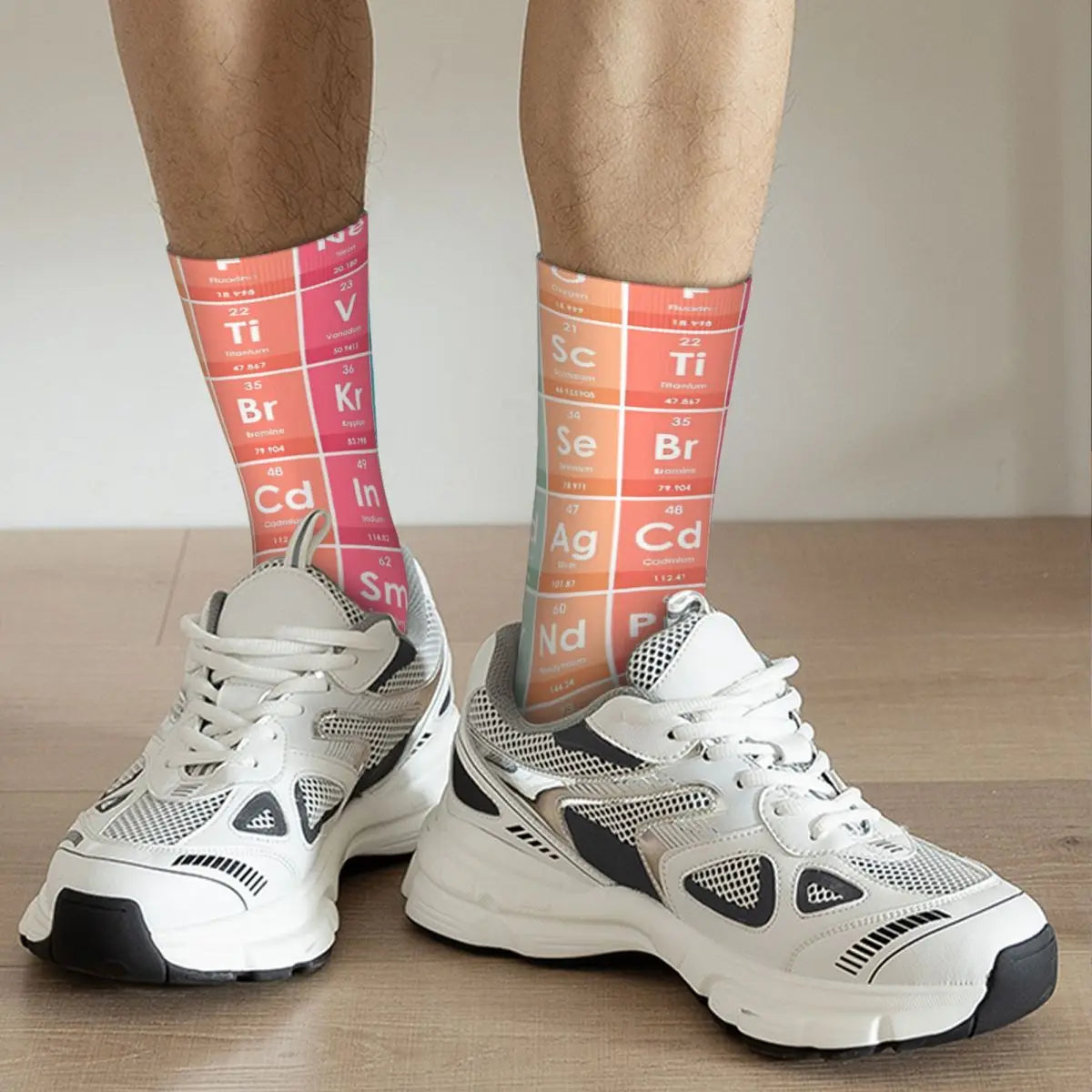 Funny Men's Socks Harajuku Vintage Periodic Table of the Elements Hip Hop Casual Crew Sock Gift Pattern Printed