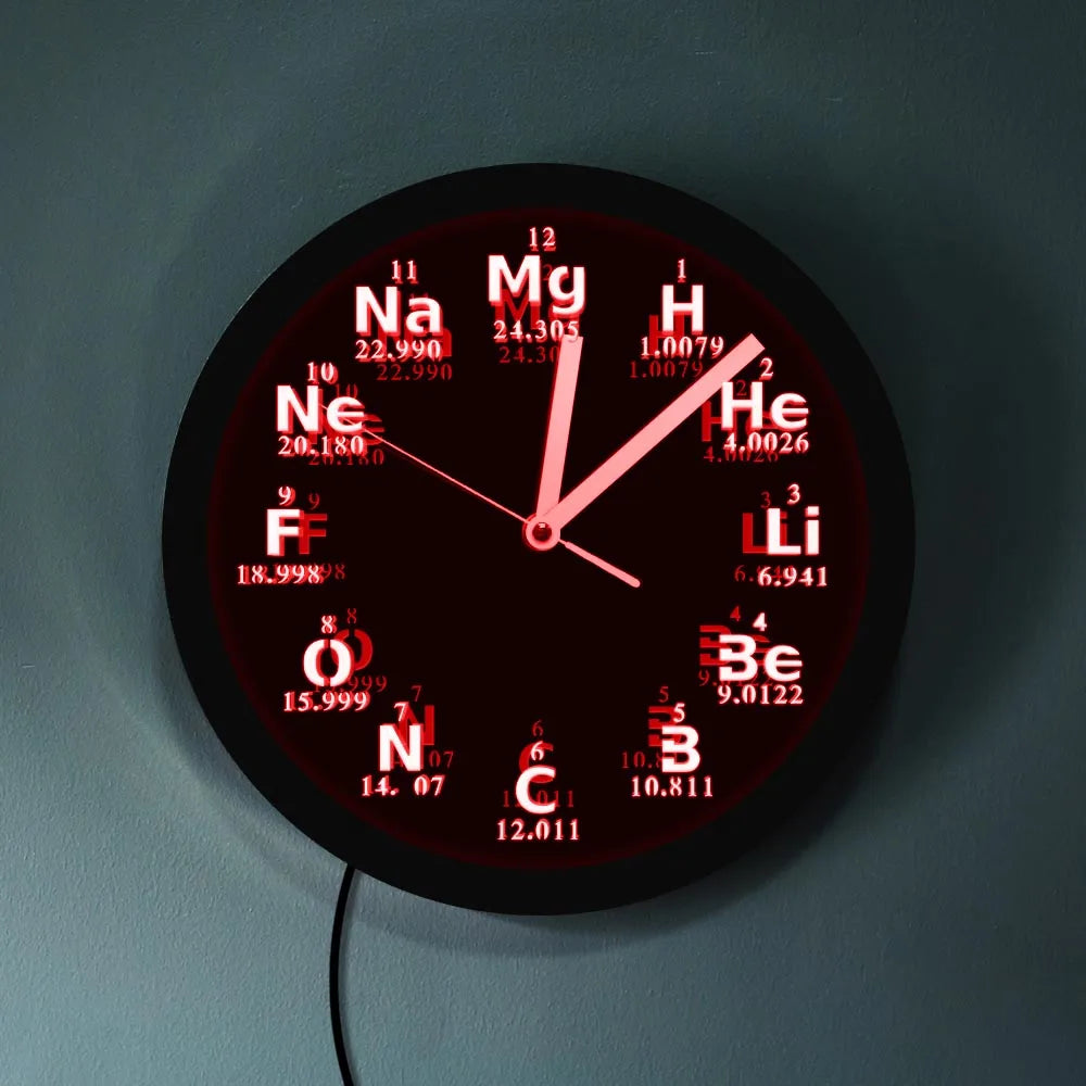 Periodic Table Element Wall Clock Science Chemical Elements LED Neon Lighting Wall Art Watch Chemistry Science Teachers Gift