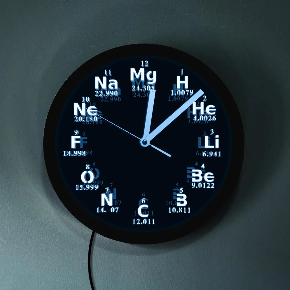 Periodic Table Element Wall Clock Science Chemical Elements LED Neon Lighting Wall Art Watch Chemistry Science Teachers Gift