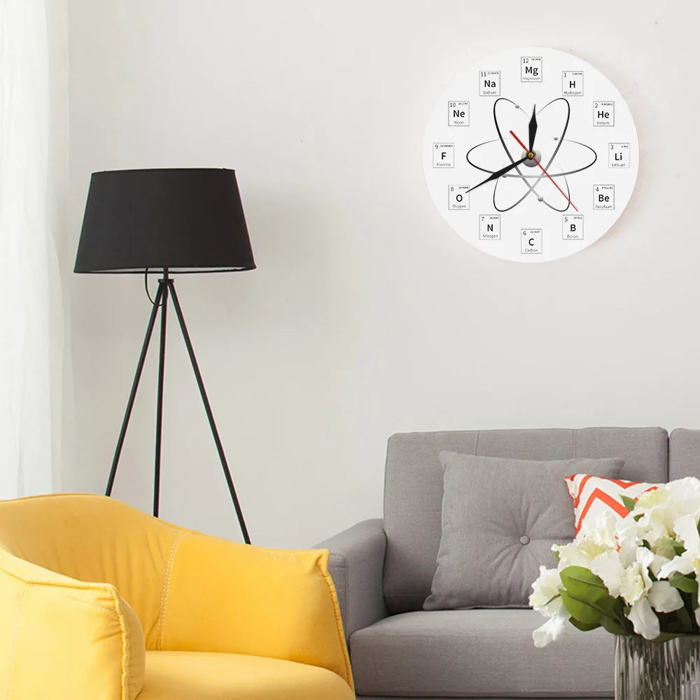 Chemical Element Periodic Wall Clock Chemistry Time Keeper Room Accents Classroom Wall Art Chemical Symbols Modern Wall Clock