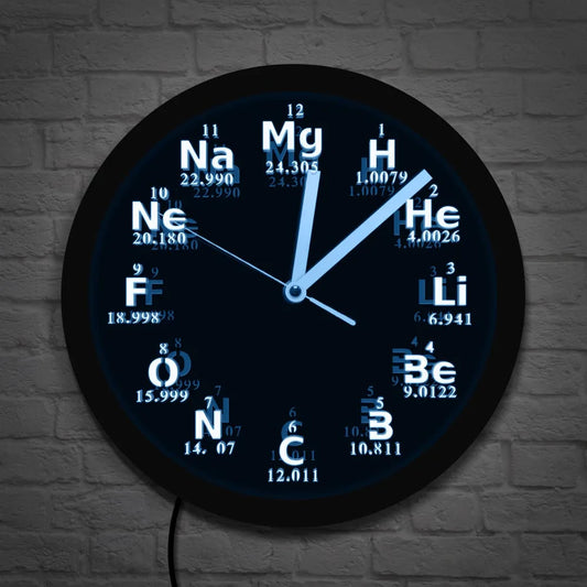 Periodic Table Element Wall Clock Science Chemical Elements LED Neon Lighting Wall Art Watch Chemistry Science Teachers Gift