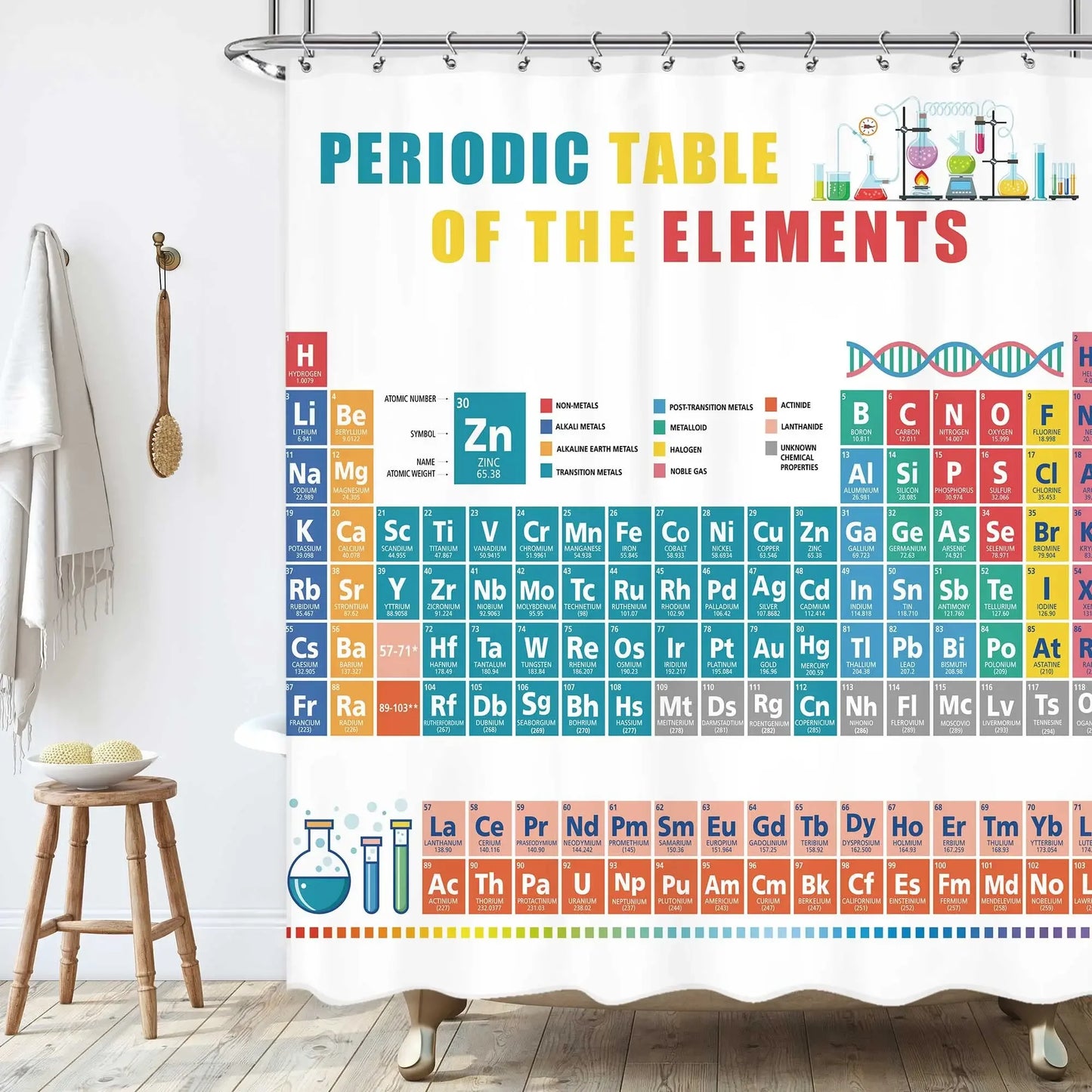 Periodic Table of Elements Shower Curtain Colorful Science Technology Kid Chemical School Student Waterproof Fabric Bath Decor