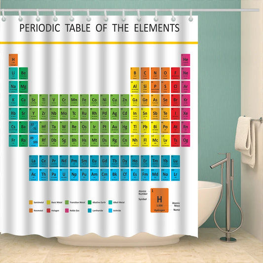 Fabric Shower Curtain Periodic Table of Chemical Element Bath Curtains Decor with Hooks
