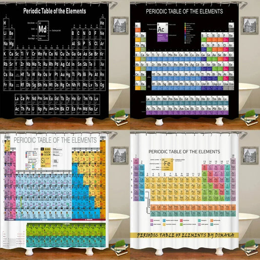 Periodic Table of Elements Bathroom Curtains Waterproof 3D Print Shower Curtain White Fabric Curtain