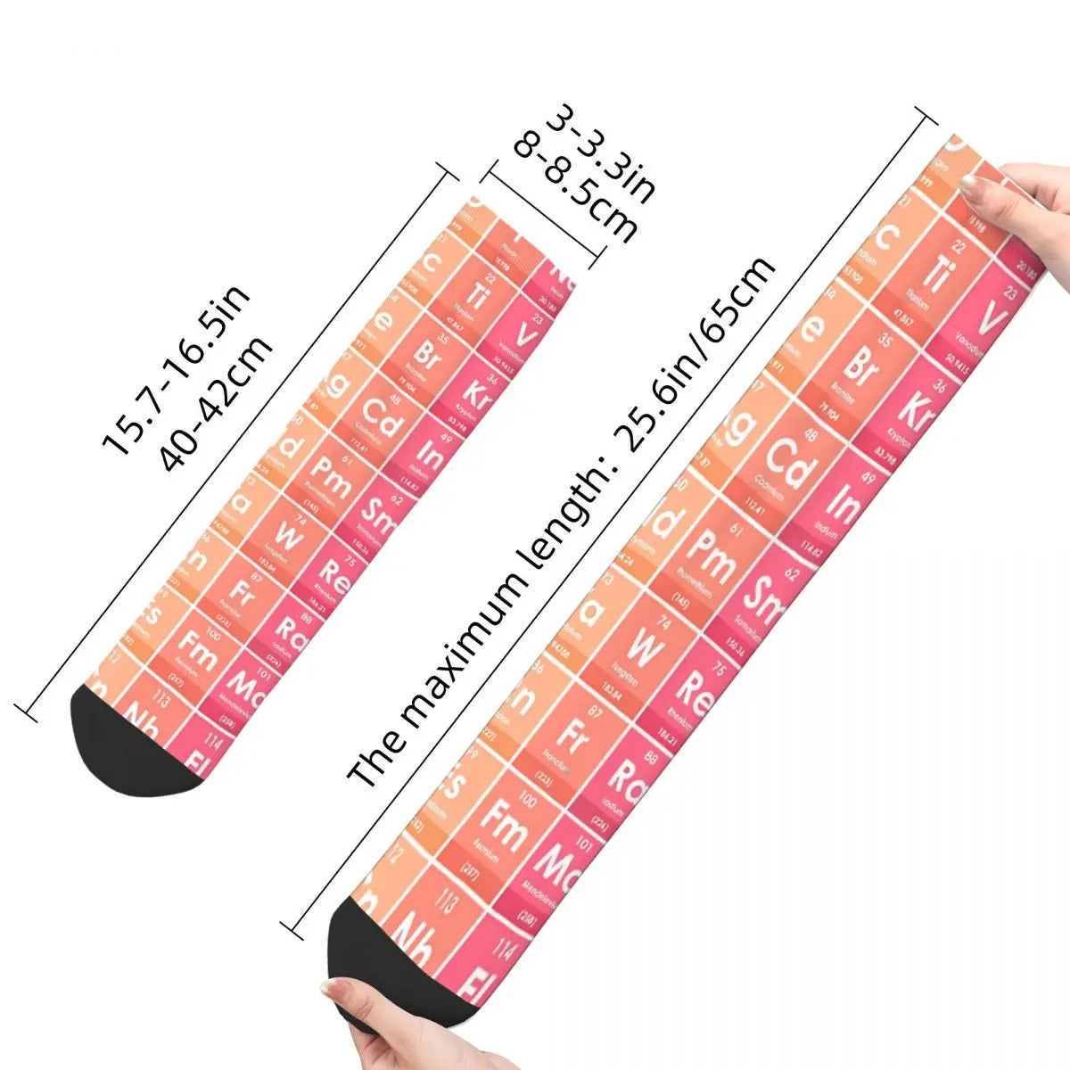 Funny Men's Socks Harajuku Vintage Periodic Table of the Elements Hip Hop Casual Crew Sock Gift Pattern Printed