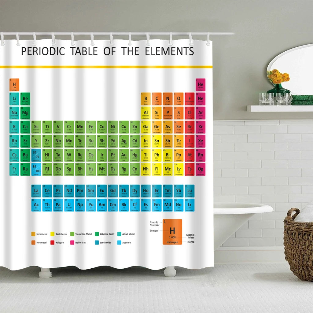 Fabric Shower Curtain Periodic Table of Chemical Element Bath Curtains Decor with Hooks