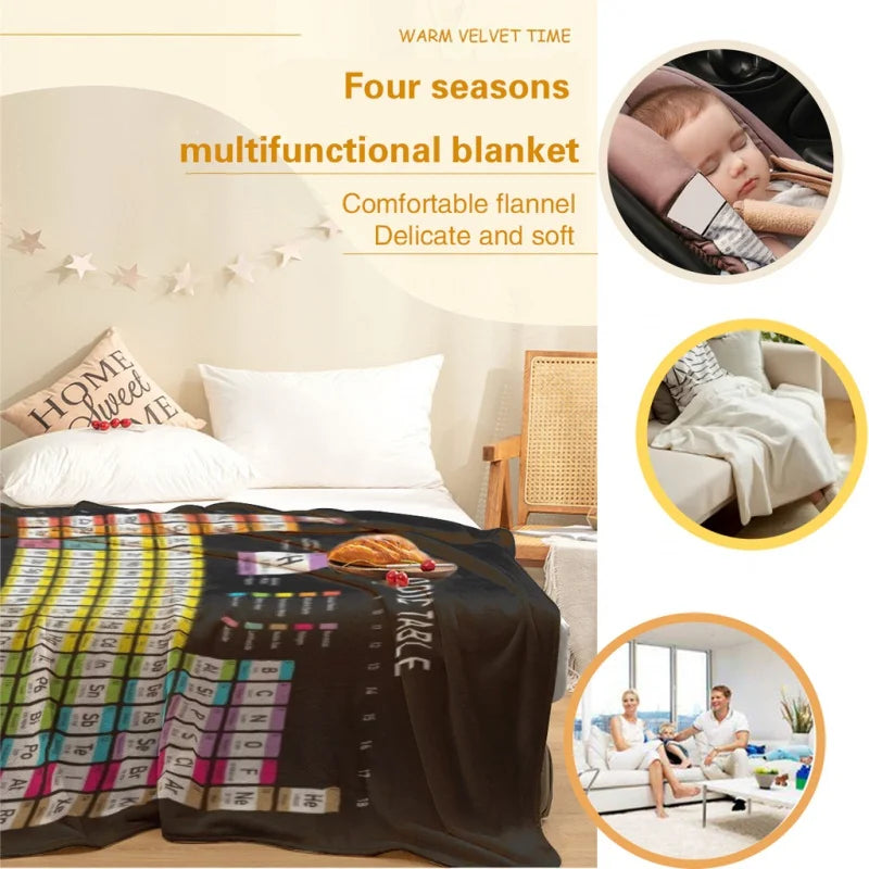 Periodic Table detailed with color code on black background HD Throw Blankets Airplane Travel Decoration Soft Warm Bedspread