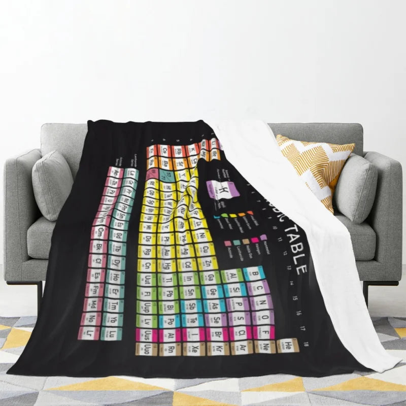 Periodic Table detailed with color code on black background HD Throw Blankets Airplane Travel Decoration Soft Warm Bedspread