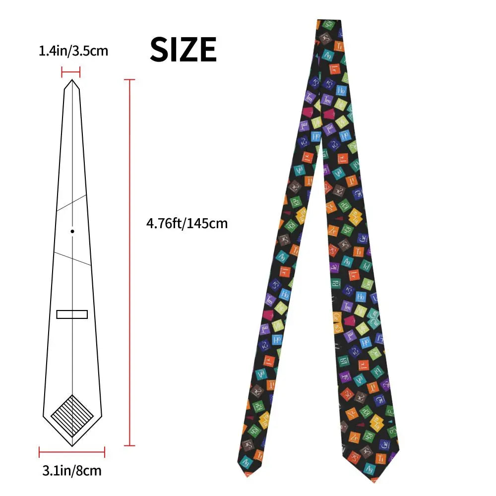 Rainbow Periodic Table Unisex Neckties Polyester 8 cm Narrow Science Chemical Elements Neck Ties for Men Cosplay Props