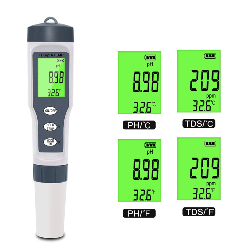 3 IN 1 PH Meter Water Quality Tester pH/TDS/TEMP Digital LCD EZ 9901 Monitor Tester For Pools, Drinking Water, Aquariums