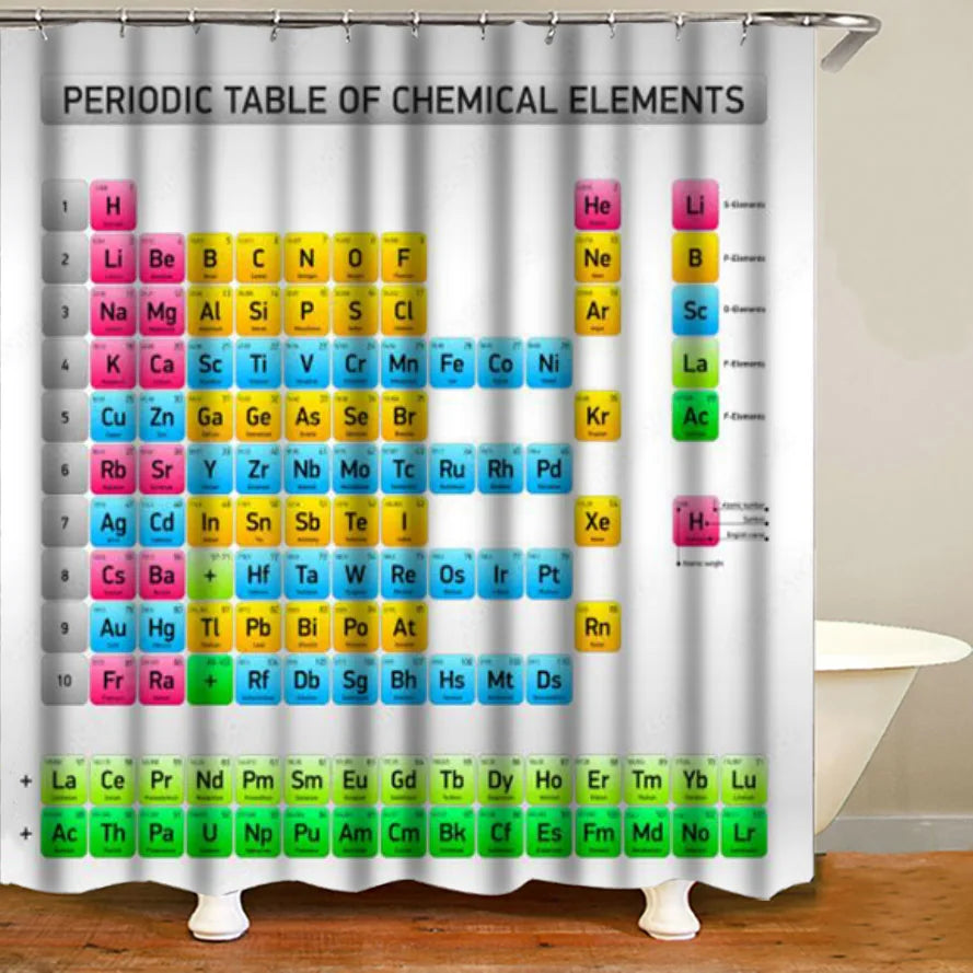 Colorful Periodic Table of the Elements Bathroom Shower Curtain Set