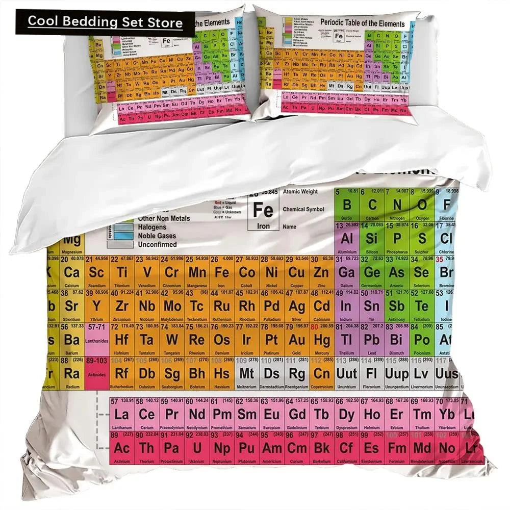 Science Duvet Cover Periodic Table of Elements Bedding Sets Chemistry Lovers Learning Image Polyester Bedding Set Blue Purple