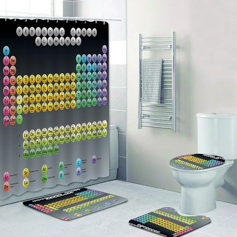 Colorful Periodic Table of the Elements Bathroom Shower Curtain Set