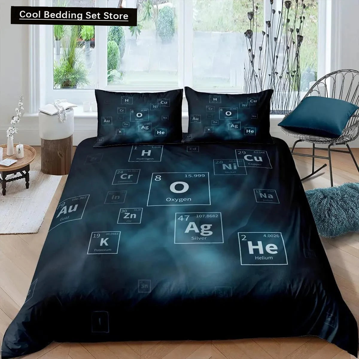Science Duvet Cover Periodic Table of Elements Bedding Sets Chemistry Lovers Learning Image Polyester Bedding Set Blue Purple