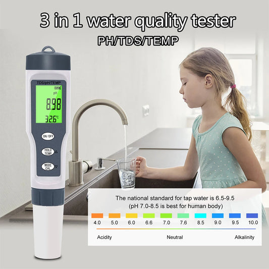 3 IN 1 PH Meter Water Quality Tester pH/TDS/TEMP Digital LCD EZ 9901 Monitor Tester For Pools, Drinking Water, Aquariums