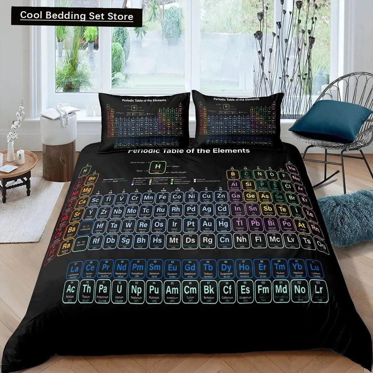 Science Duvet Cover Periodic Table of Elements Bedding Sets Chemistry Lovers Learning Image Polyester Bedding Set Blue Purple