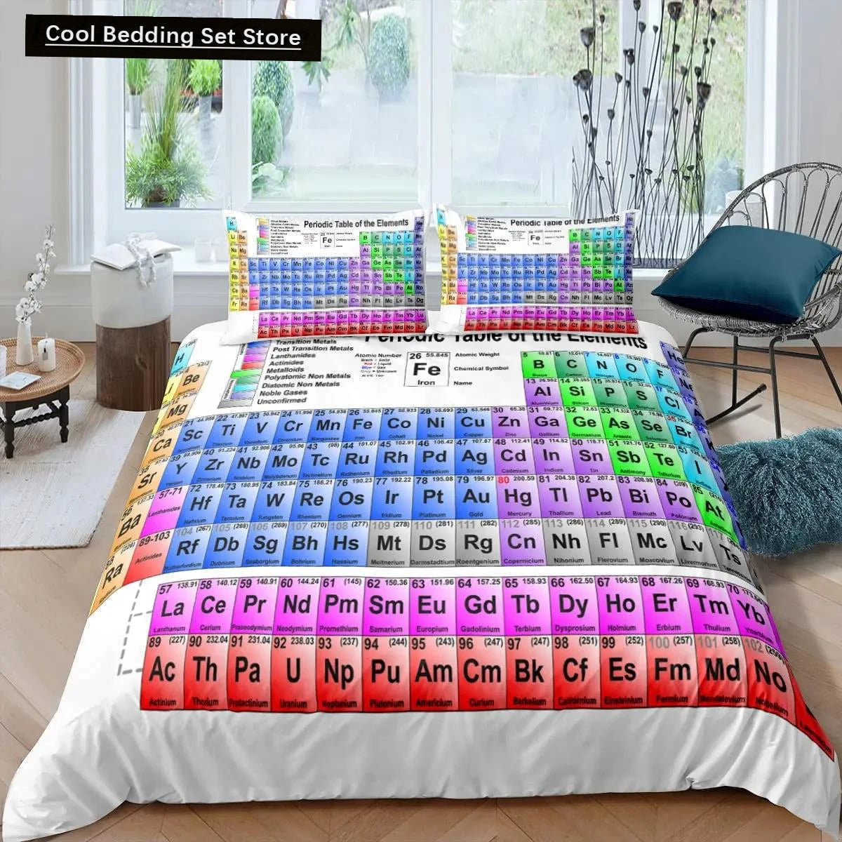 Science Duvet Cover Periodic Table of Elements Bedding Sets Chemistry Lovers Learning Image Polyester Bedding Set Blue Purple