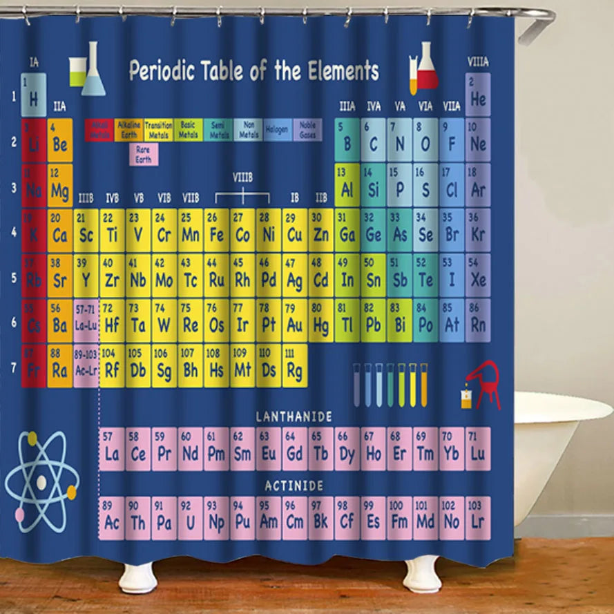 Colorful Periodic Table of the Elements Bathroom Shower Curtain Set
