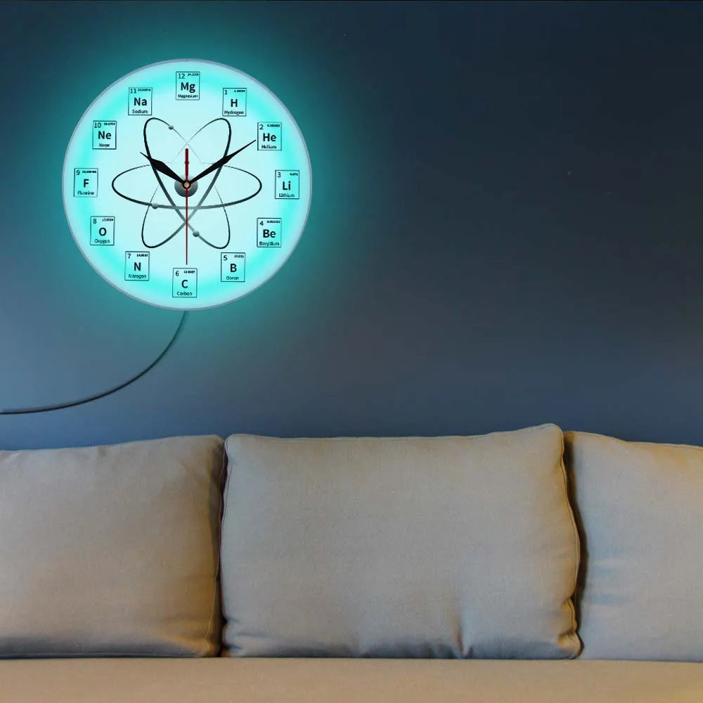 Chemical Element Periodic Wall Clock Chemistry Time Keeper Room Accents Classroom Wall Art Chemical Symbols Modern Wall Clock