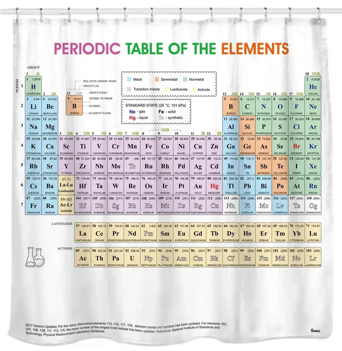 Periodic Table of Elements Shower Curtain Colorful Science Technology Kid Chemical School Student Waterproof Fabric Bath Decor