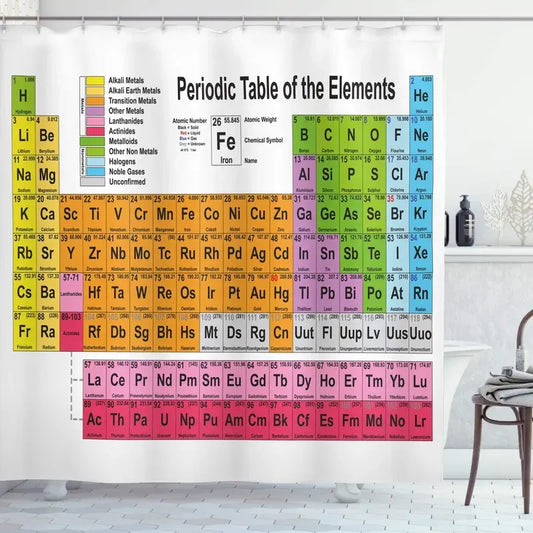 Periodic Table Shower Curtain Science Freak Chemistry Lovers Colorful Element Table for Fun Learning Image Bathroom Decor Set