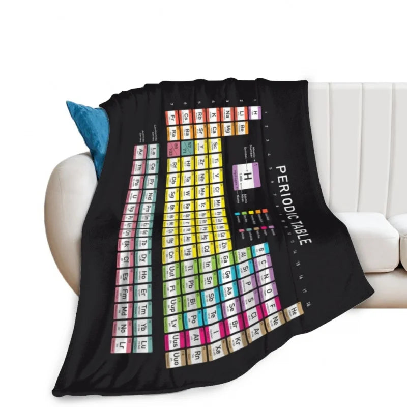Periodic Table detailed with color code on black background HD Throw Blankets Airplane Travel Decoration Soft Warm Bedspread